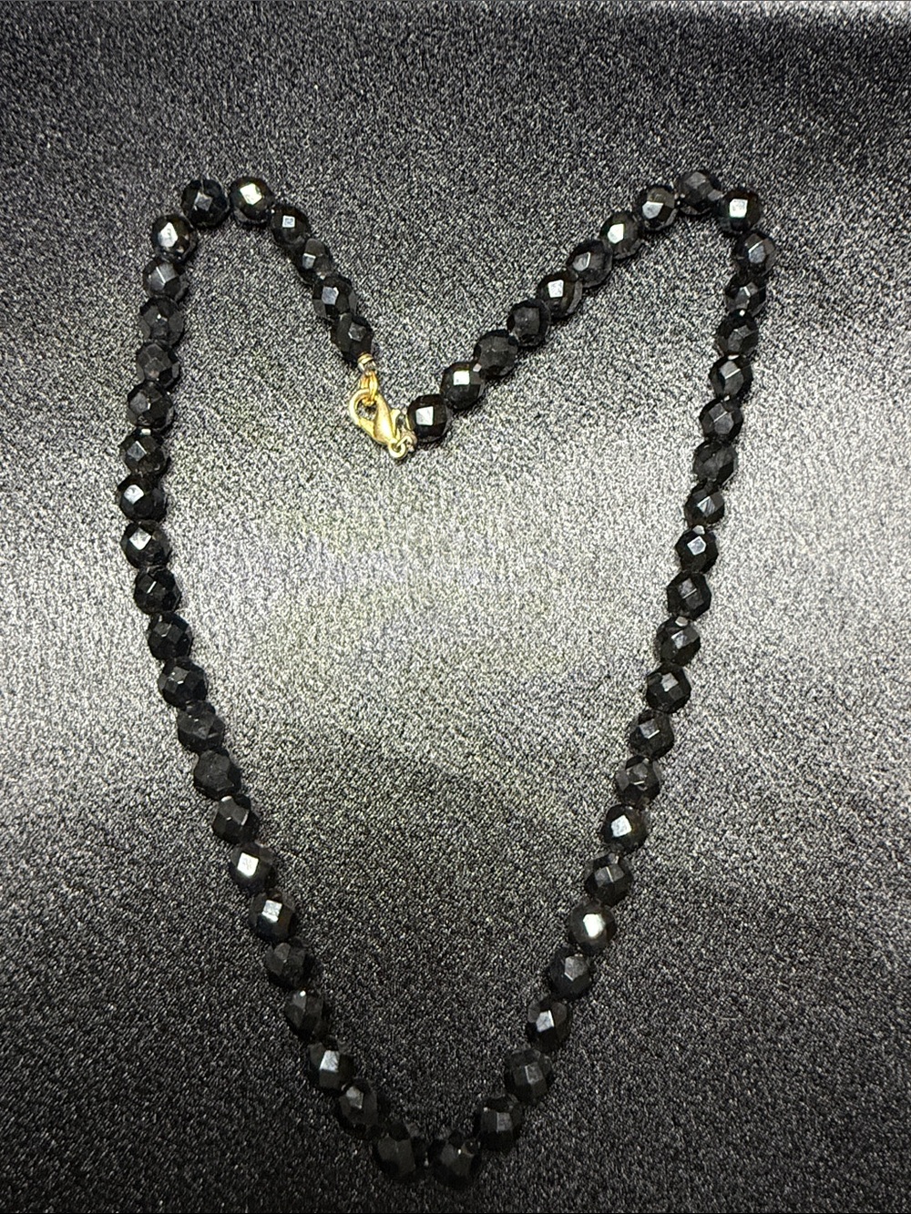 Faceted Black Bead Necklace with Gold-Tone Clasp